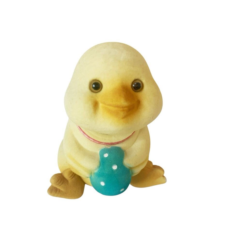 Vintage Flocked Yellow Chick Easter Egg Bobble Head Bobblehead Car Nodder Figure